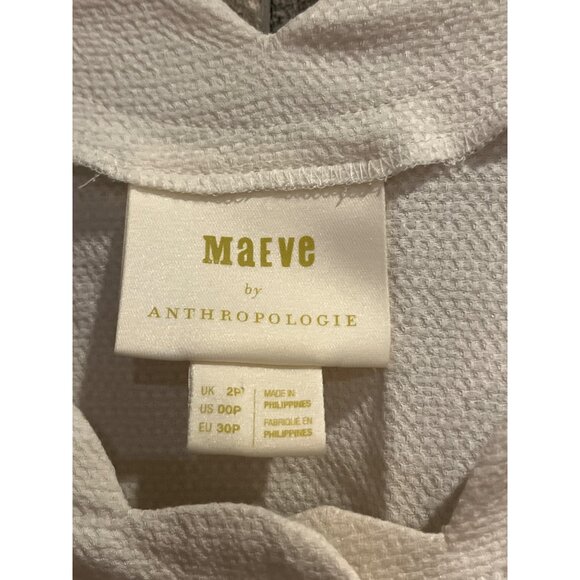 Maeve By Anthropologie White Textured Button-Up Scalloped Top With Ruffle Detail - Picture 3 of 7